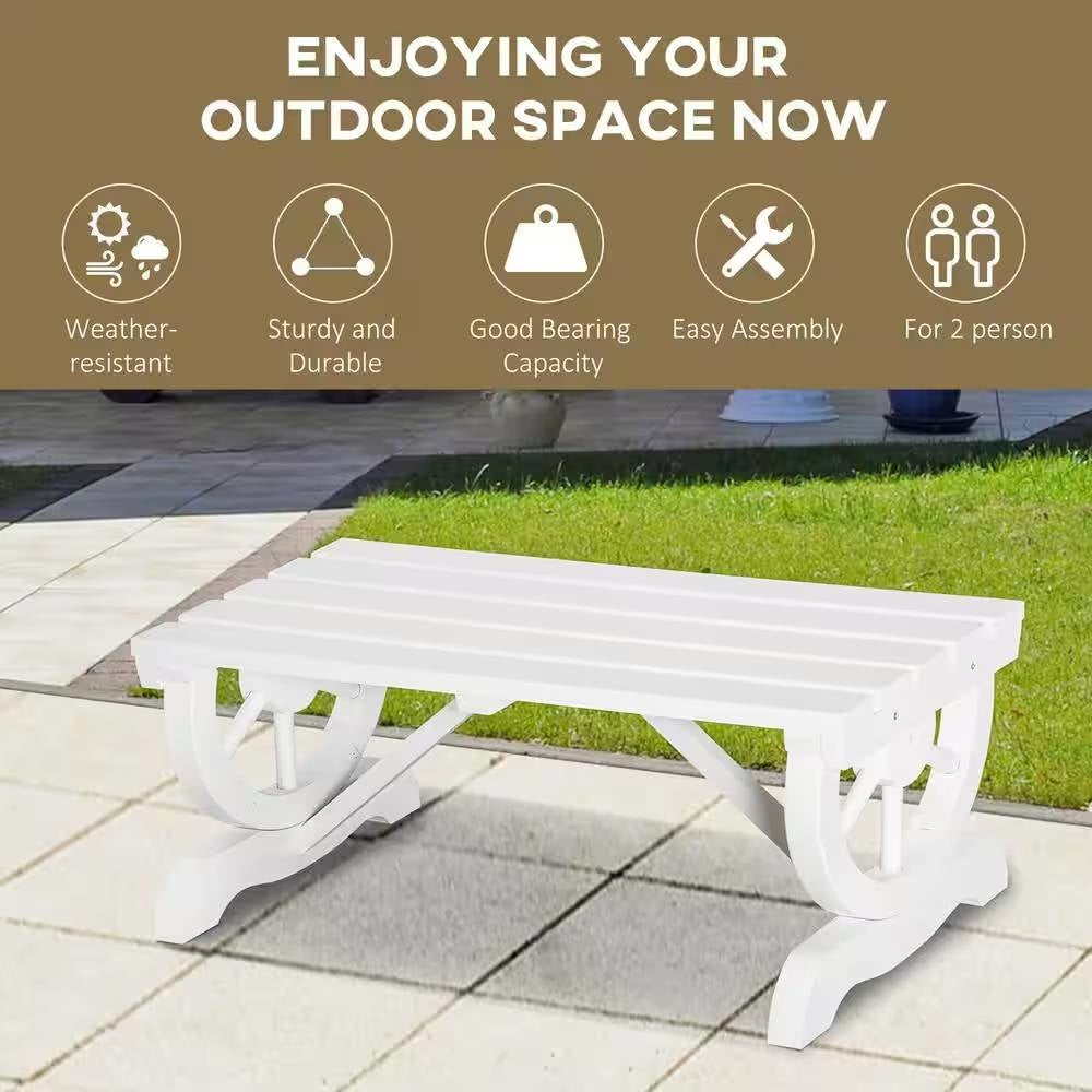 Outdoor Farmhouse Fir Wood 2-Person Garden Bench in White Finish-2