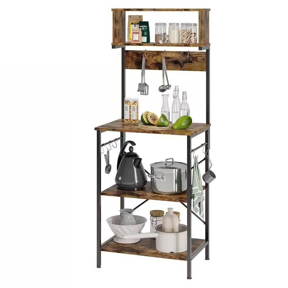 Industrial Modern Kitchen Metal Wood Shelf Bakers Rack Microwave Stand-0