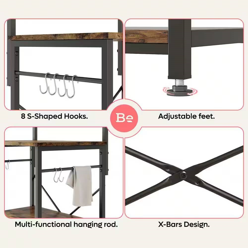 Industrial Modern Kitchen Metal Wood Shelf Bakers Rack Microwave Stand-3