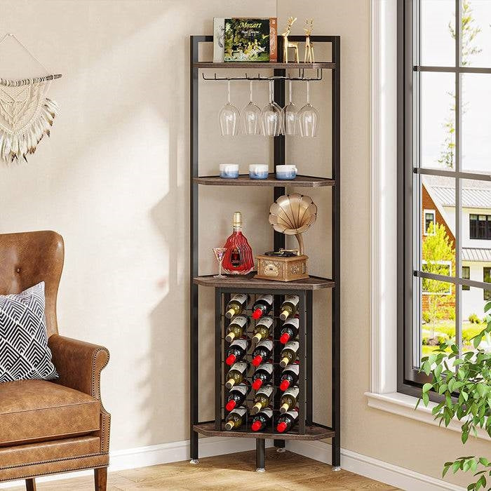 Industrial Corner Wine Rack Storage Shelving Unit with Glass Holders-2