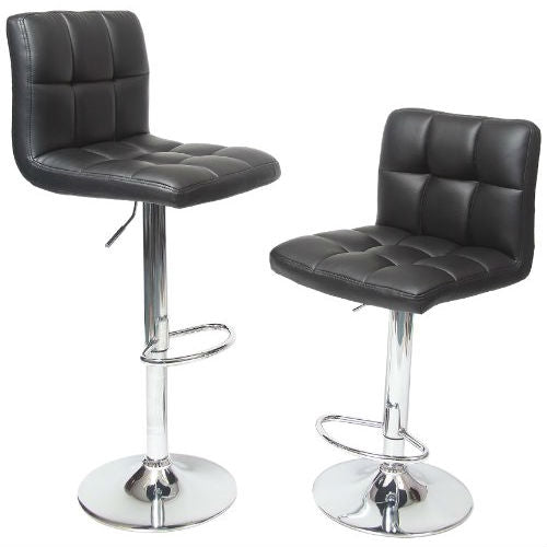 Set of 2 - Adjustable Height Bar Stool with Black Faux Leather Cushion Seat-0