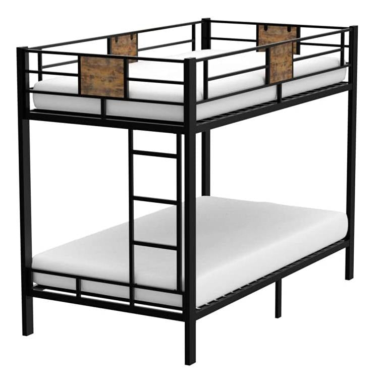 Twin over Twin Heavy Duty Metal Bunk Bed in Black with Side Ladder-0