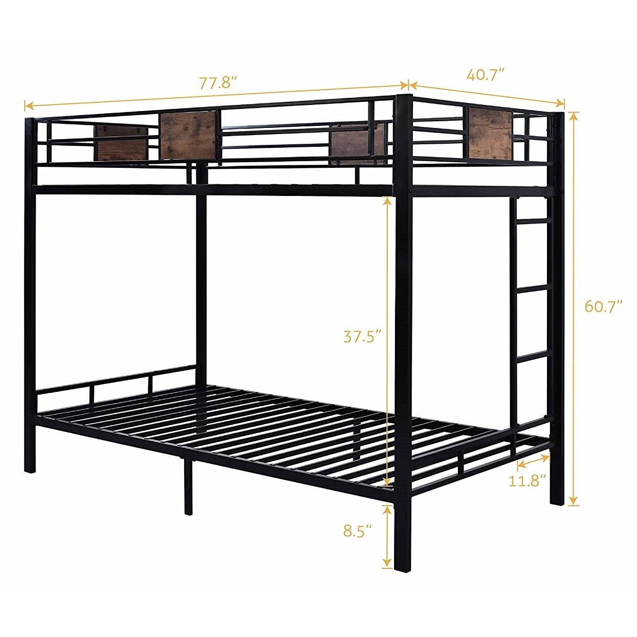 Twin over Twin Heavy Duty Metal Bunk Bed in Black with Side Ladder-1