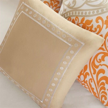 Twin size 4-Piece Orange White Damask Print Comforter Set-2