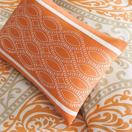 Twin size 4-Piece Orange White Damask Print Comforter Set-3