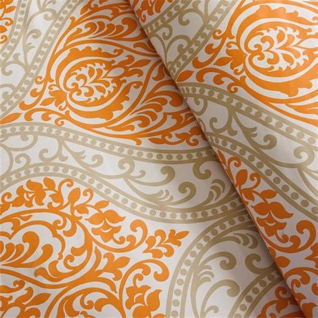 Twin size 4-Piece Orange White Damask Print Comforter Set-4