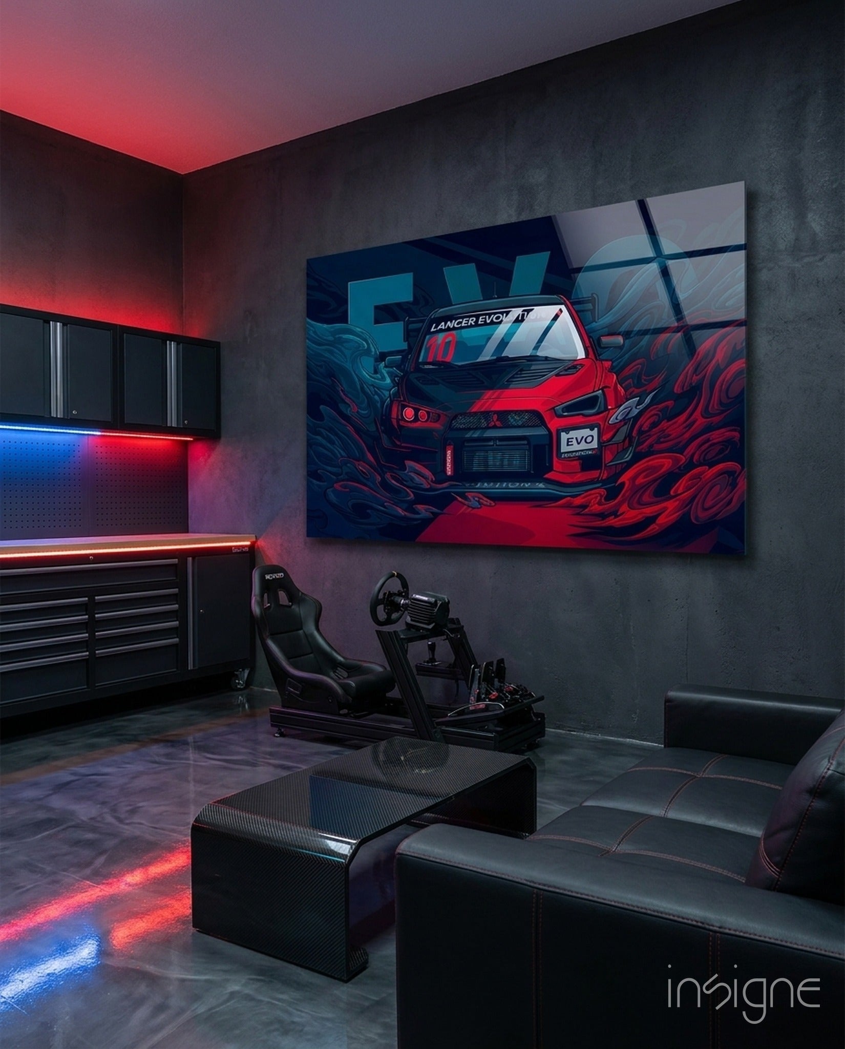 Red Storm Rally Car Glass Wall Art || Designer Collection