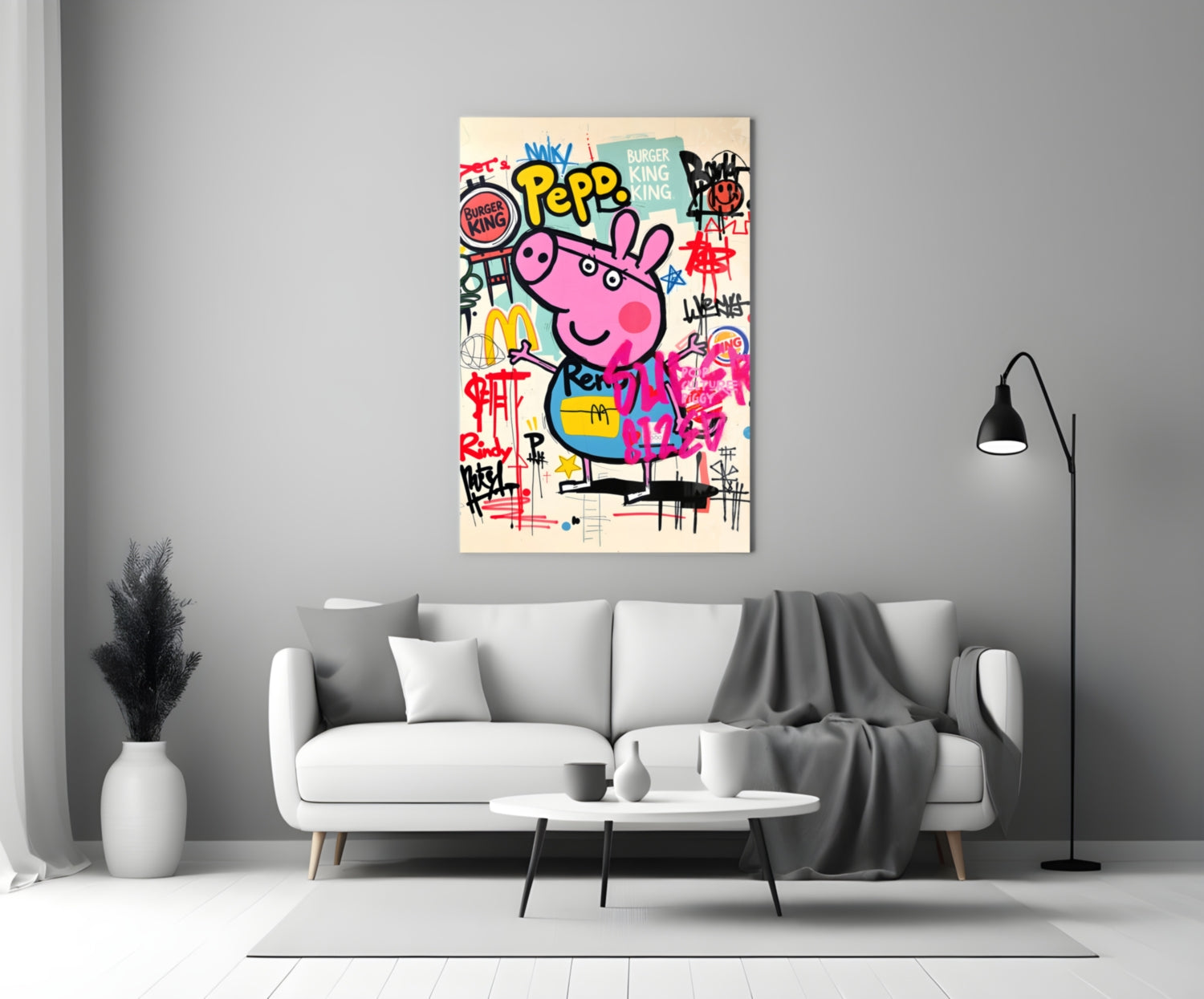 Urban Cartoon Piglet Glass Wall Art || Designer Collection