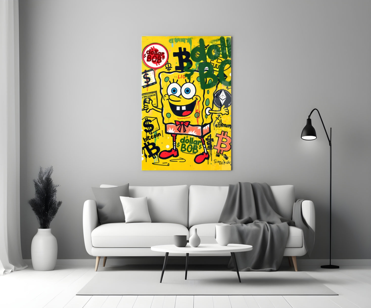 Crypto Yellow Sponge Cartoon Glass Wall Art || Designer Collection