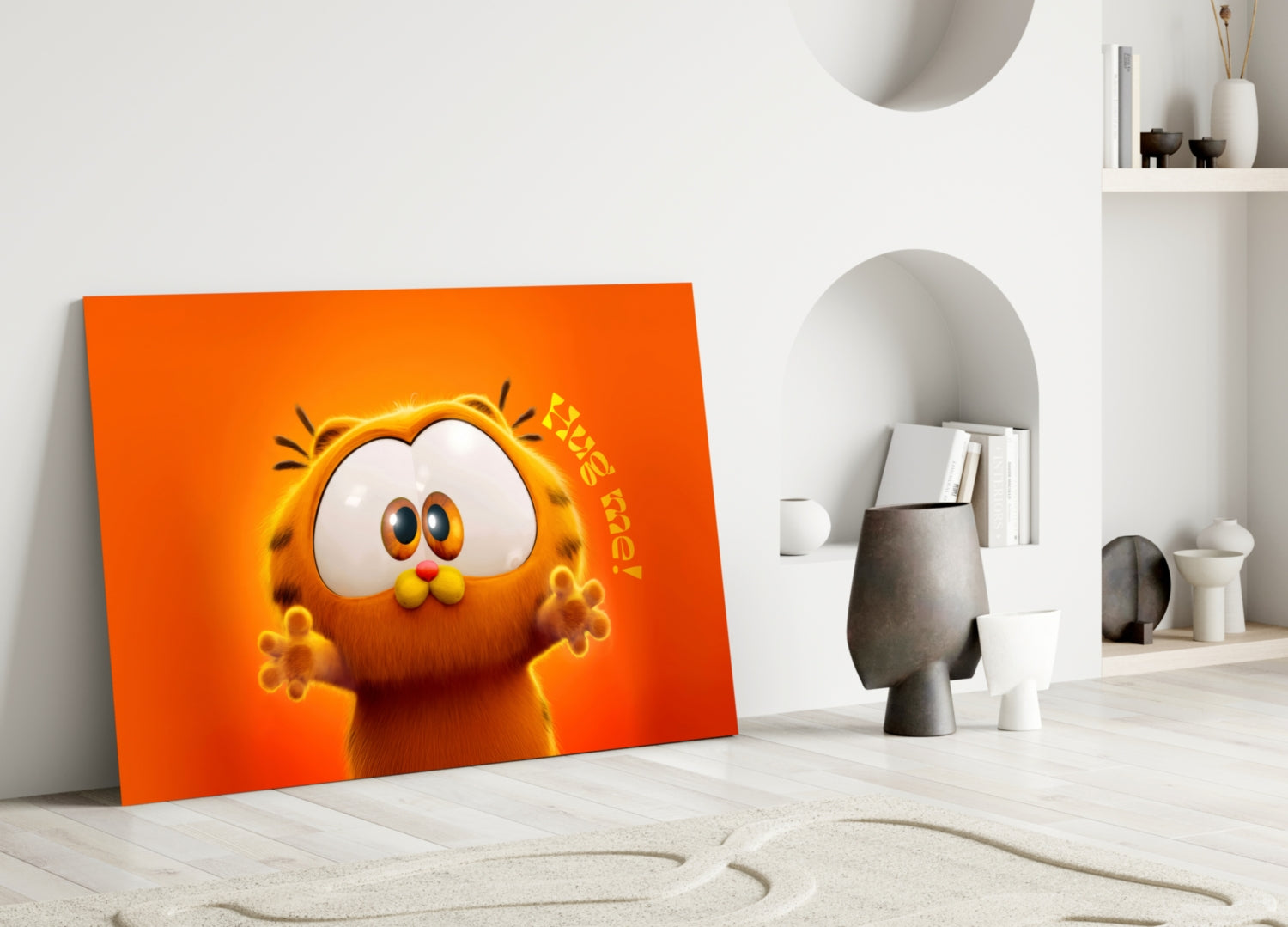 Cute Lazy Orange Cat Glass Wall Art || Designer Collection