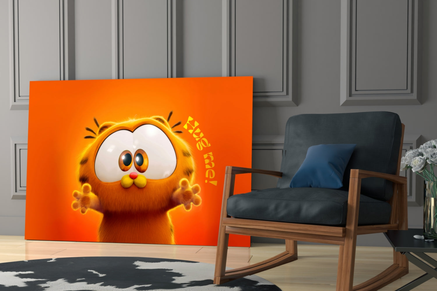 Cute Lazy Orange Cat Glass Wall Art || Designer Collection