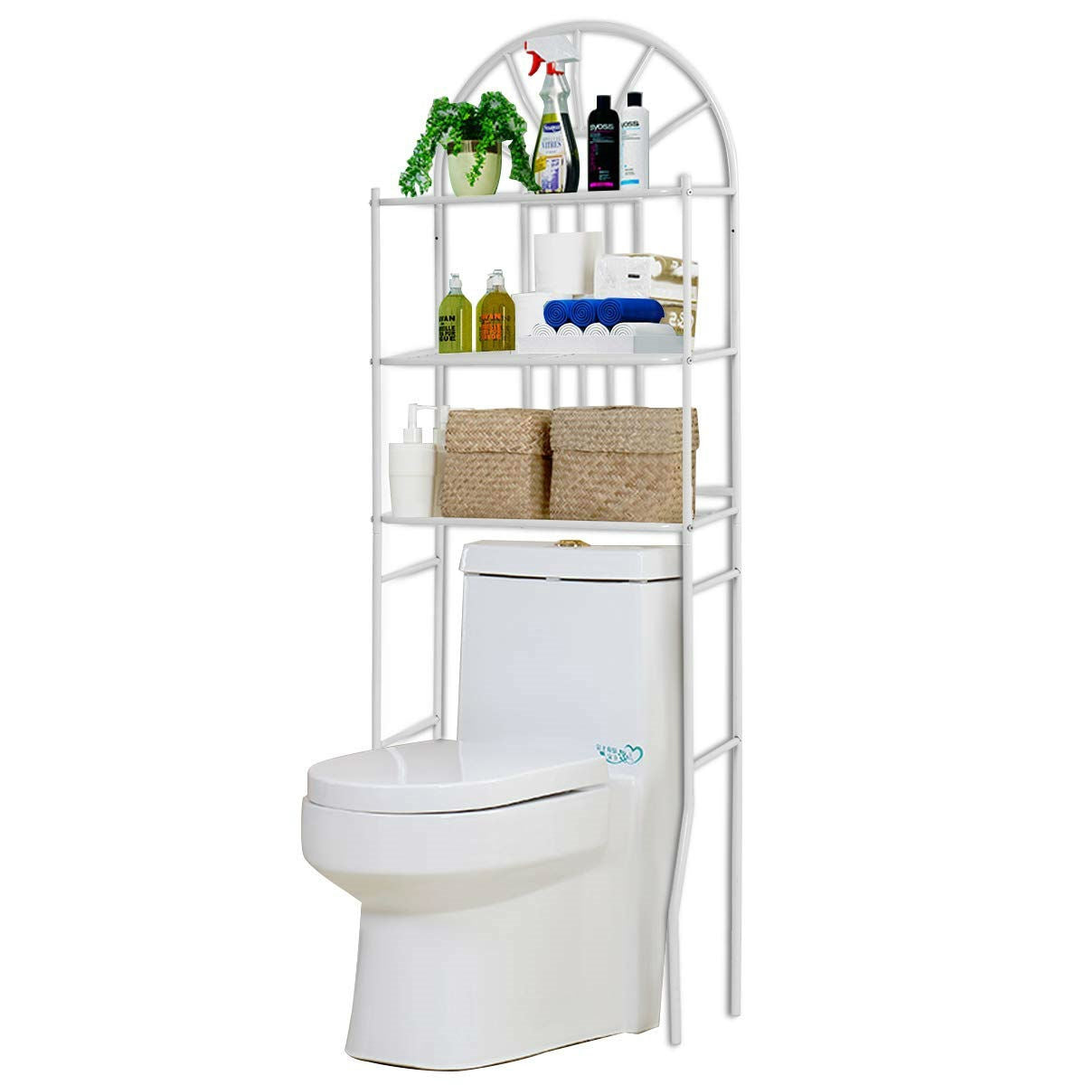 Over Toilet Bathroom Space Saving Storage Shelving Unit in White Metal Finish-3