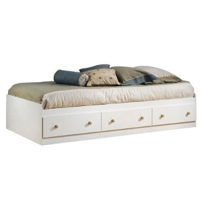 Twin Size Mates Platform Bed in White/Maple with 2 Storage Drawers-0