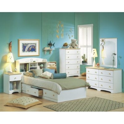 Twin Size Mates Platform Bed in White/Maple with 2 Storage Drawers-1