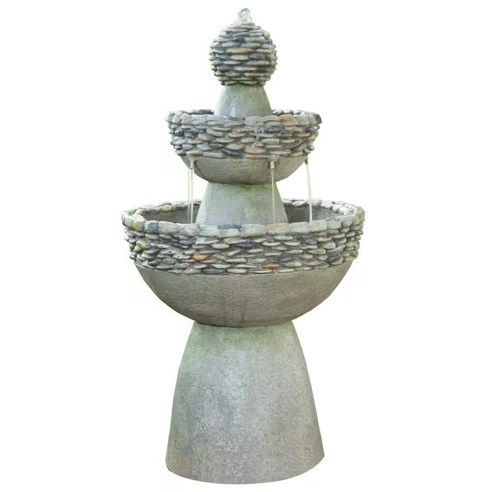 Outdoor Garden Patio 3-Tier Polyresin Stone Water Fountain with Pump-0