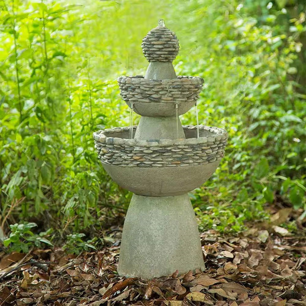 Outdoor Garden Patio 3-Tier Polyresin Stone Water Fountain with Pump-1