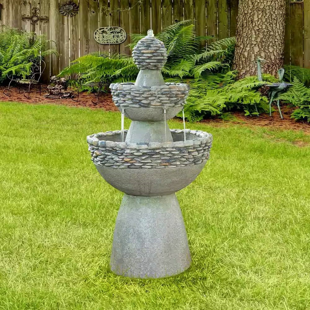 Outdoor Garden Patio 3-Tier Polyresin Stone Water Fountain with Pump-2