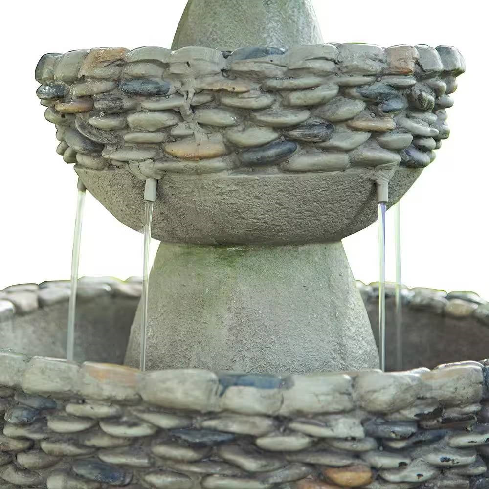 Outdoor Garden Patio 3-Tier Polyresin Stone Water Fountain with Pump-3