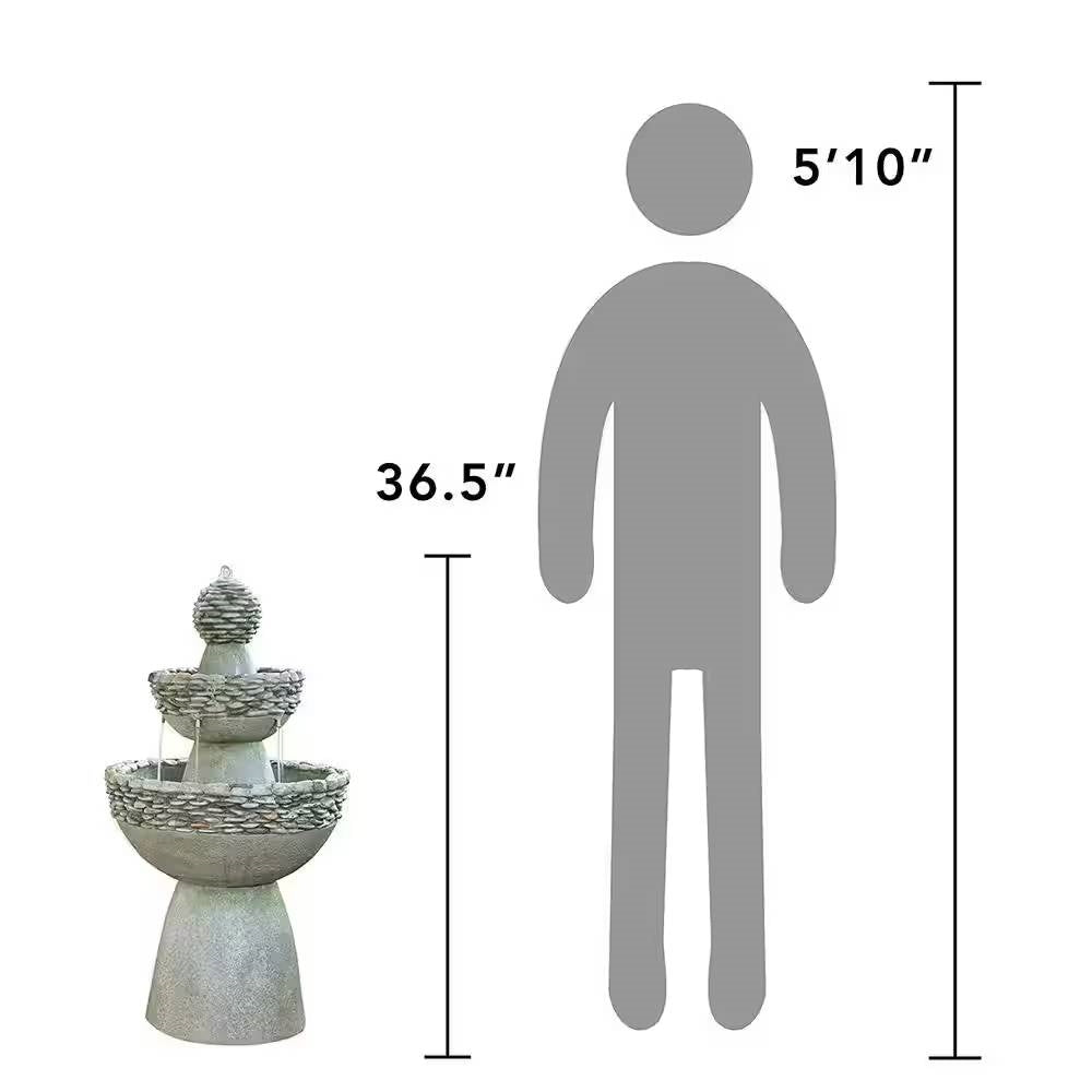 Outdoor Garden Patio 3-Tier Polyresin Stone Water Fountain with Pump-4