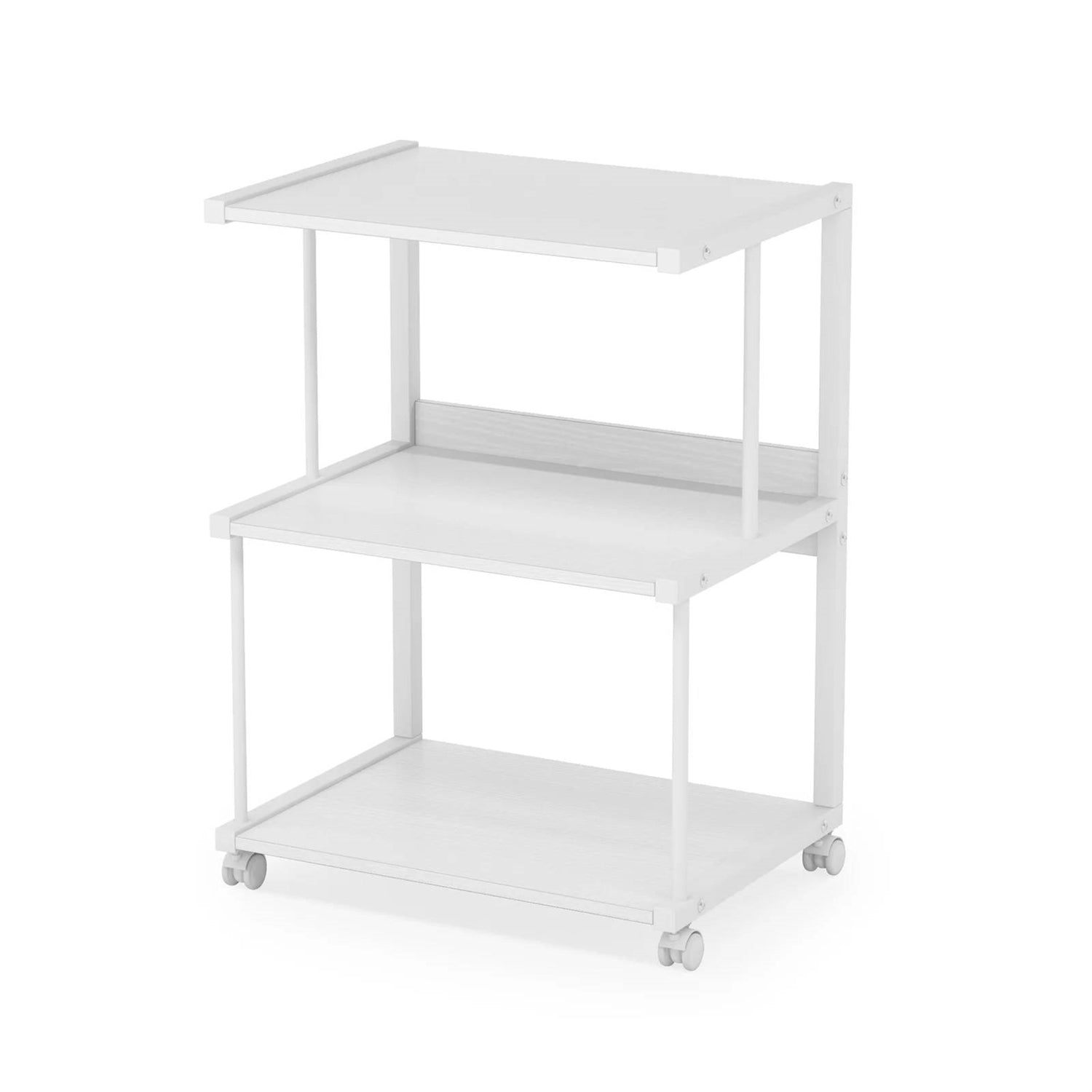 Modern White Metal 3-Shelf Printer Stand Mobile Desk Organizer Cart on Wheels-2