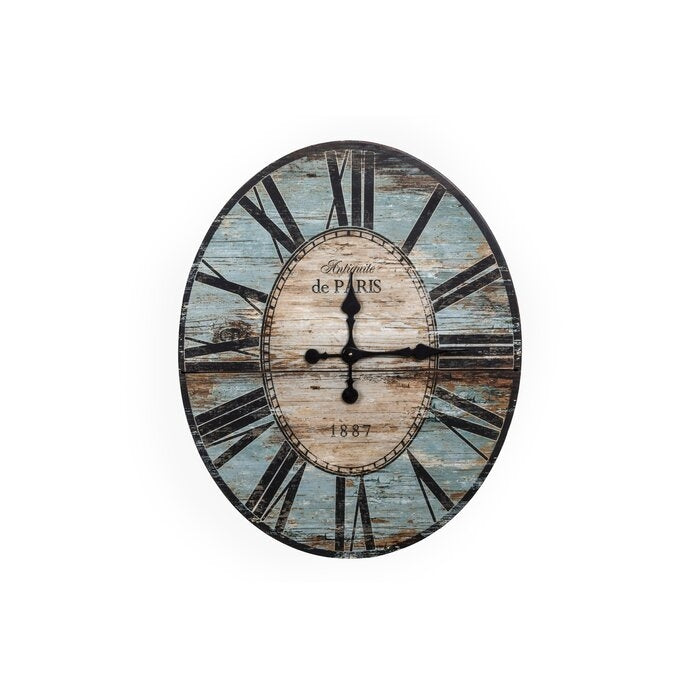 Turquoise Oversized Distressed Paris Wood Wall Clock-1