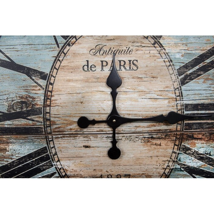 Turquoise Oversized Distressed Paris Wood Wall Clock-3