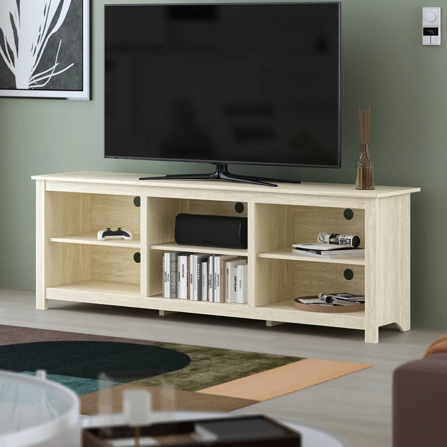 Farmhouse TV Stand in Light Travertine Wood Finish - for TVs up to 70-inch-1