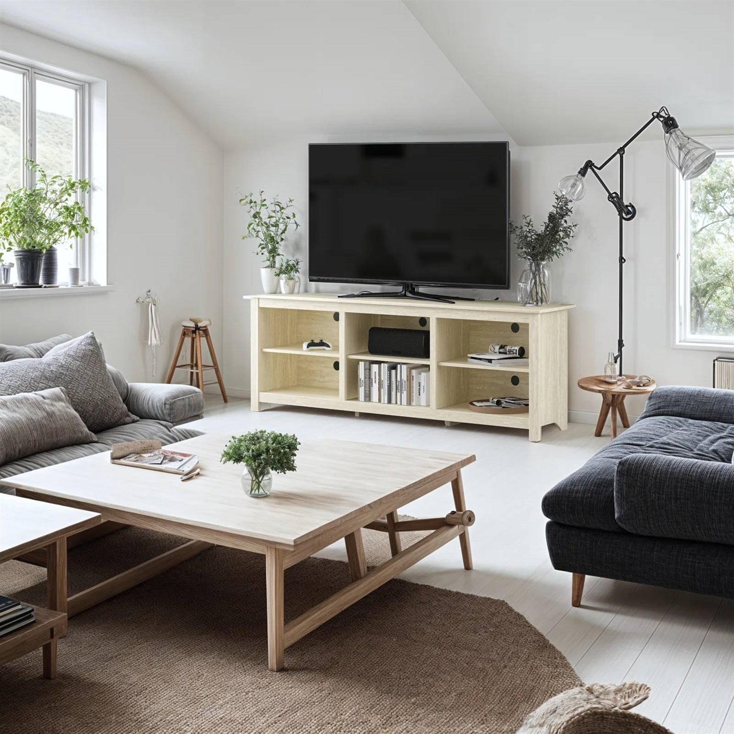 Farmhouse TV Stand in Light Travertine Wood Finish - for TVs up to 70-inch-3