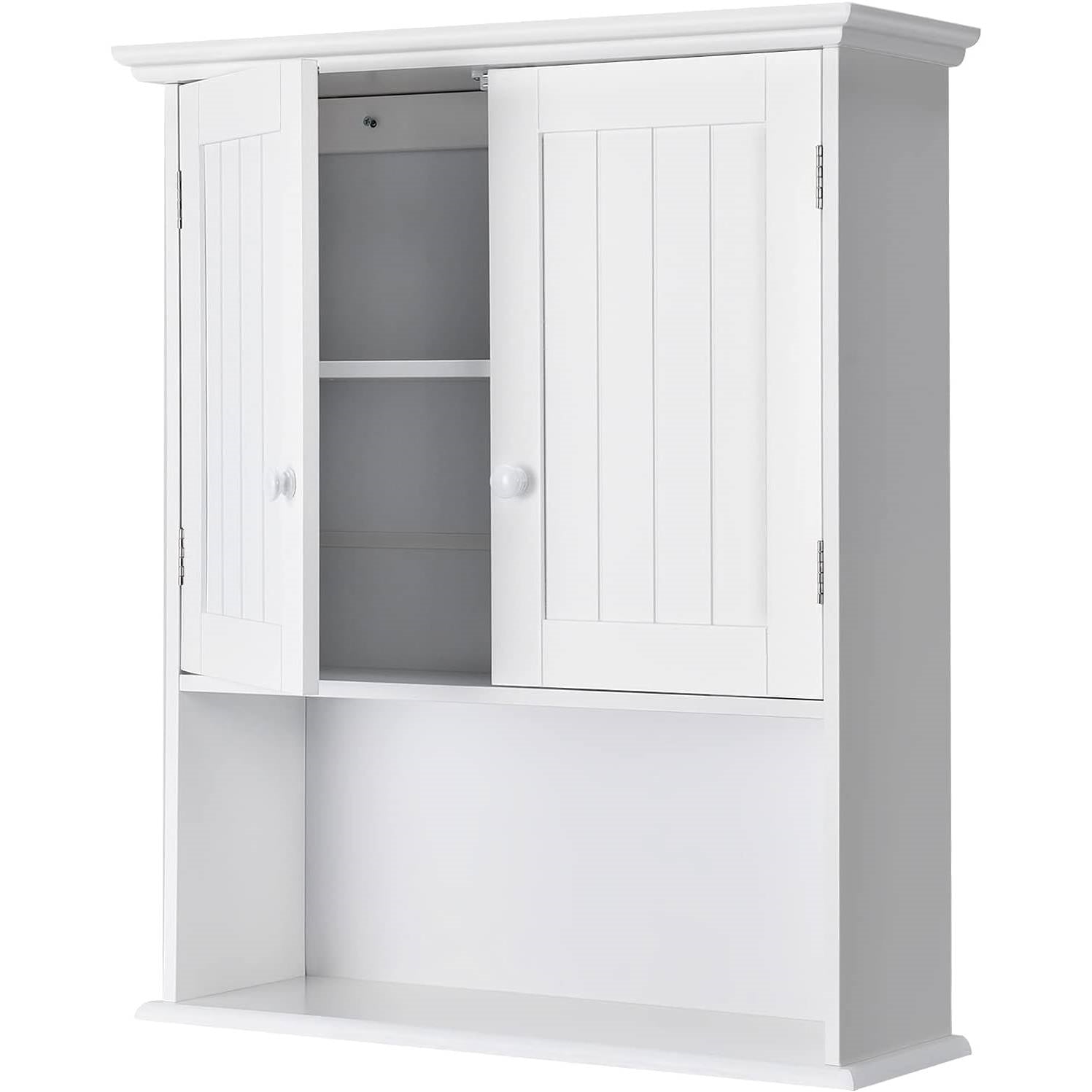 Bathroom Wall Mount Medicine Cabinet with Open Storage Shelf in White