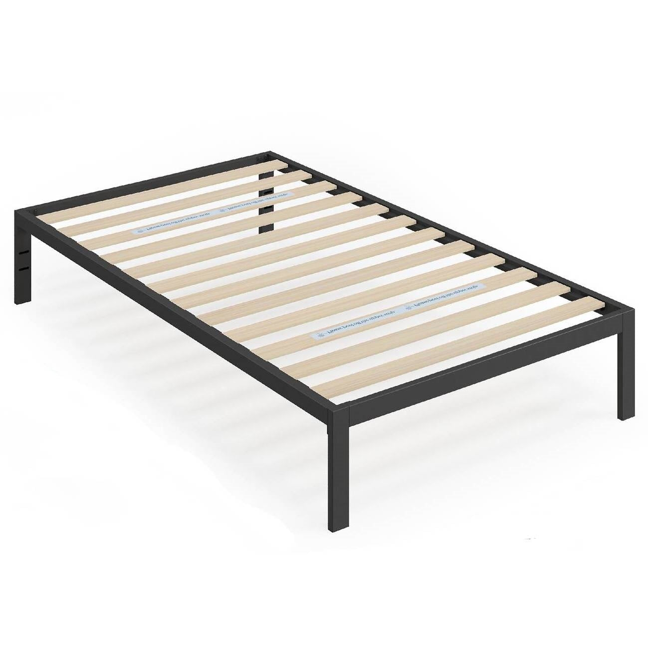 Twin Black Metal Platform Bed Frame with Wood Slats - 350 lbs Weight Capacity-0