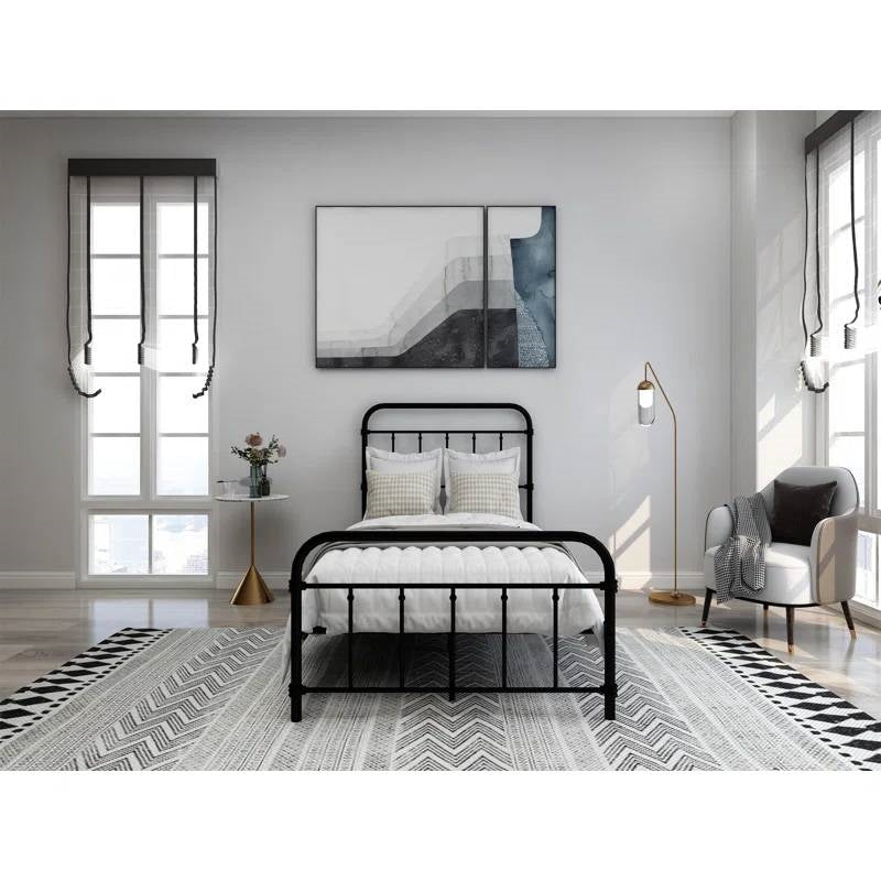 Twin size Farmhouse Black Metal Bed Frame with Rounded Headboard Footboard-1