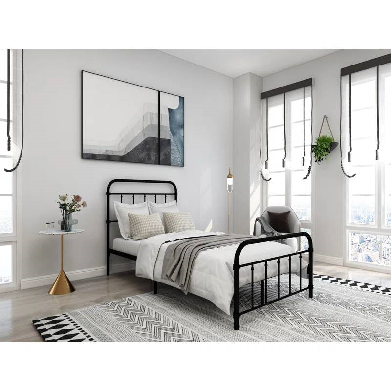 Twin size Farmhouse Black Metal Bed Frame with Rounded Headboard Footboard-3