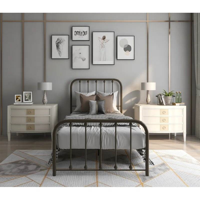 Twin Black Metal Bed Frame with Slatted Rounded Corners Headboard and Footboard-1