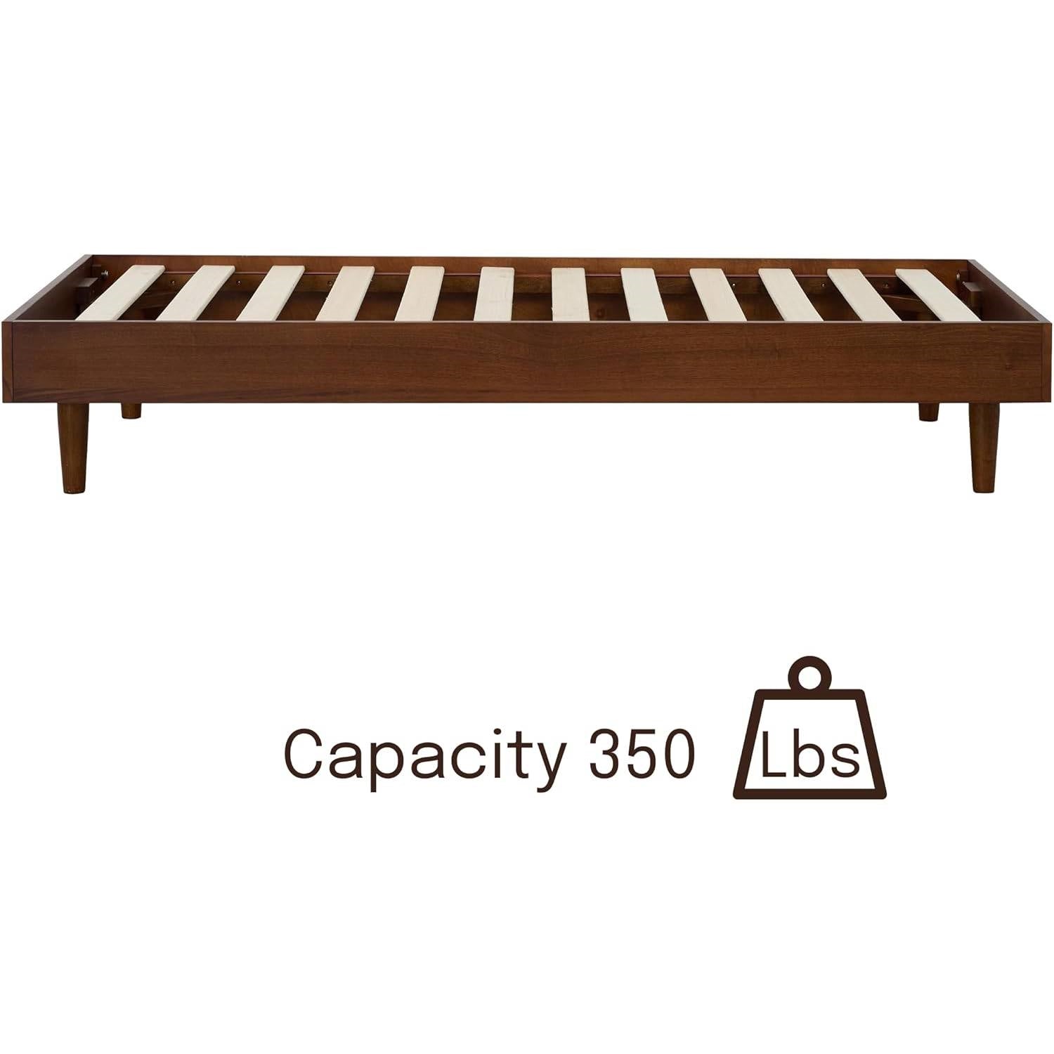 Twin size Mid-Century Modern Platform Bed Frame in Dark Brown Wood Finish-2
