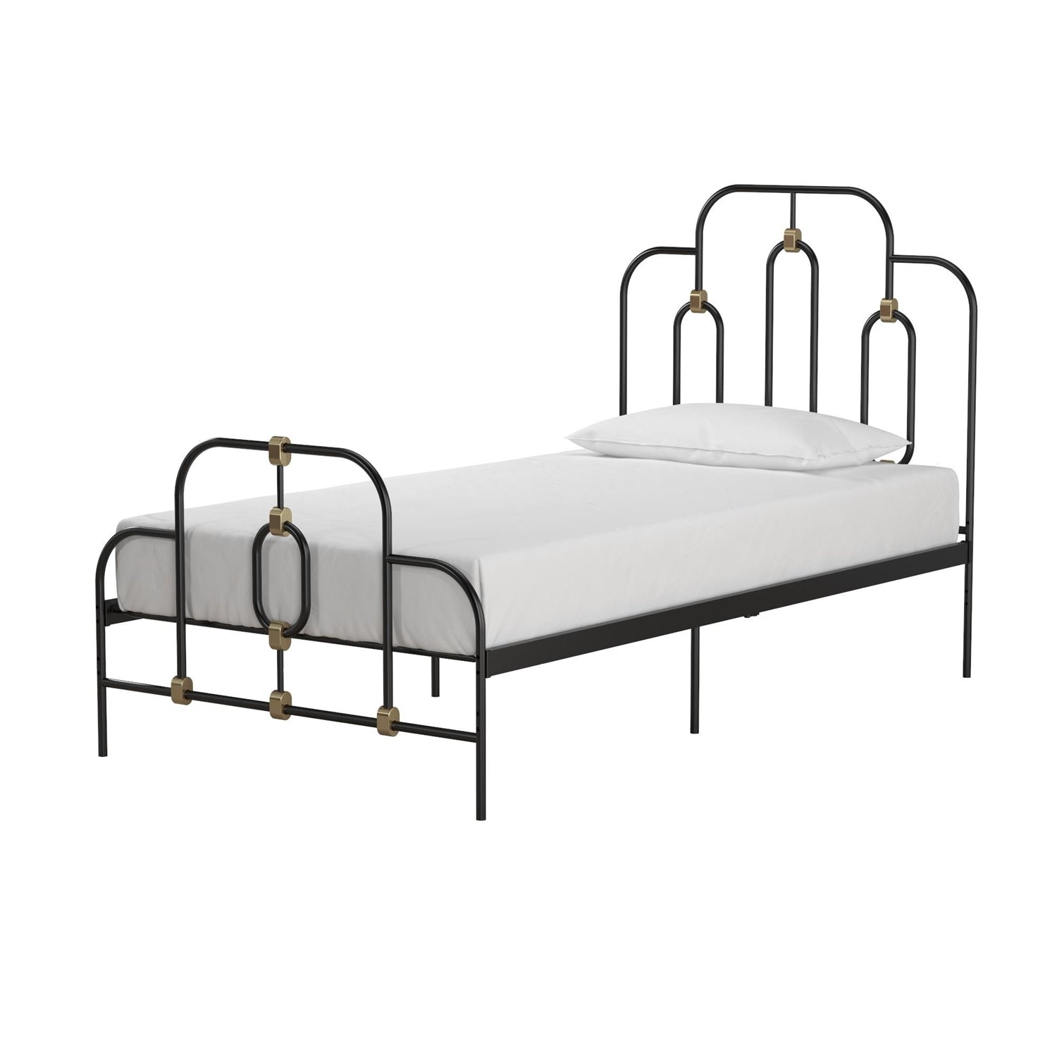 Twin size Farmhouse Adjustable Height Platform Bed in Black Gold Metal Finish-0