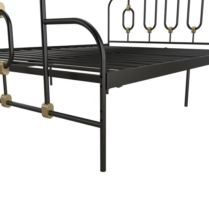 Twin size Farmhouse Adjustable Height Platform Bed in Black Gold Metal Finish-3