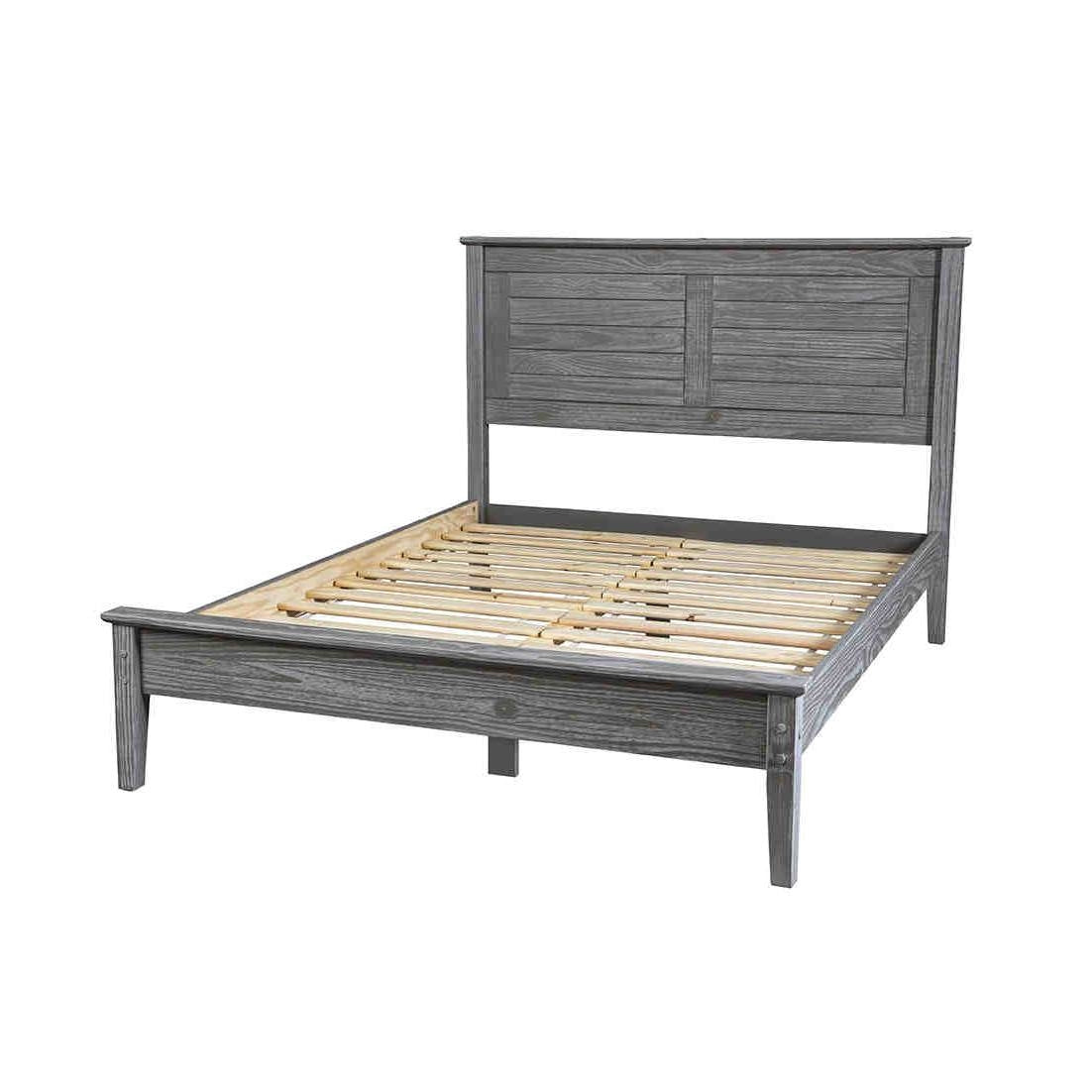 Twin Size Coastal Dorm Farmhouse Solid Pine Wood Platform Bed in Rustic Grey-0