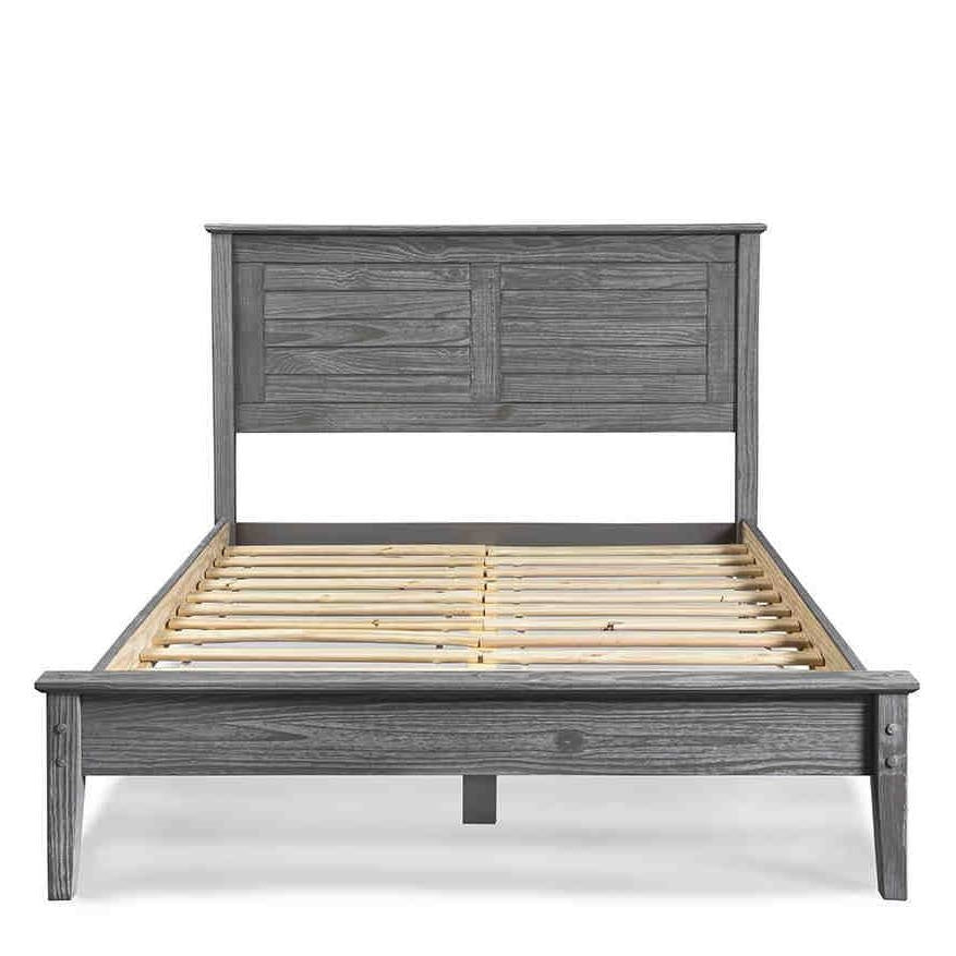 Twin Size Coastal Dorm Farmhouse Solid Pine Wood Platform Bed in Rustic Grey-1