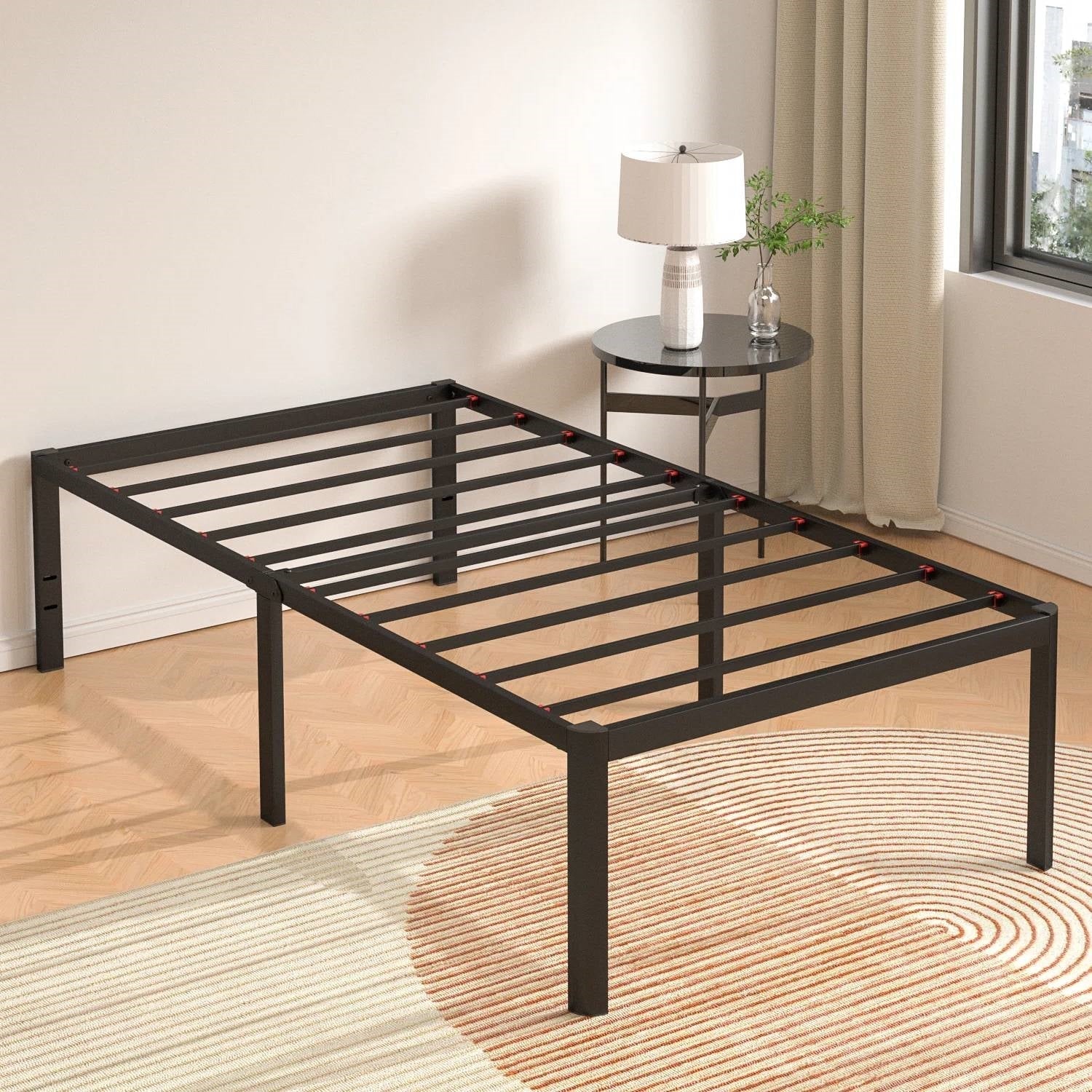 Twin 18-inch Rounded Edge Corners Metal Bed Frame with Under-bed Storage Space-0