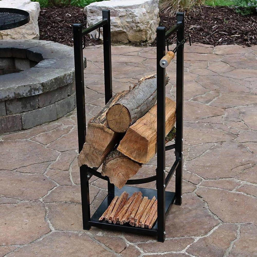 Black Indoor/Outdoor 32-inch Firewood Log Rack-1