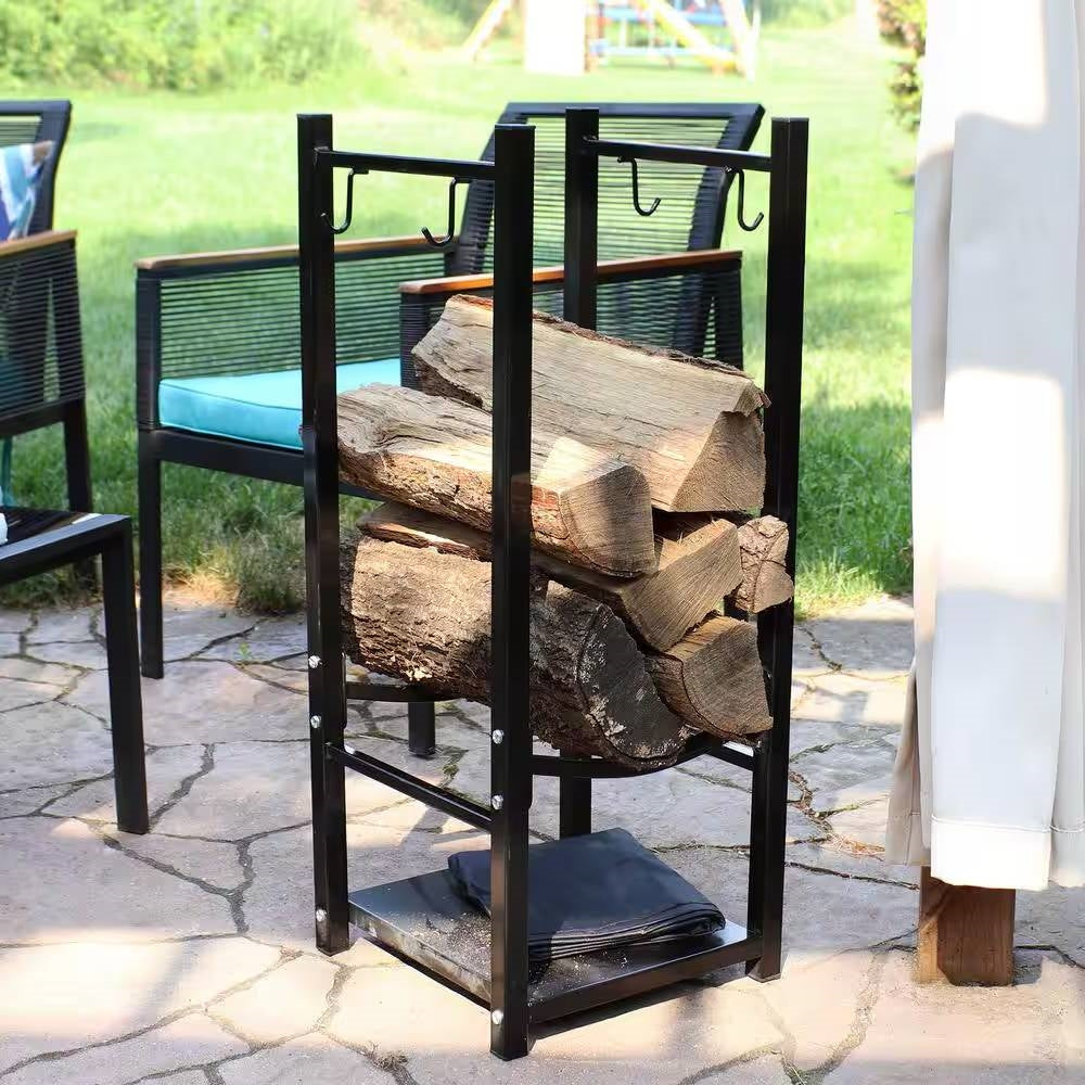 Black Indoor/Outdoor 32-inch Firewood Log Rack-3