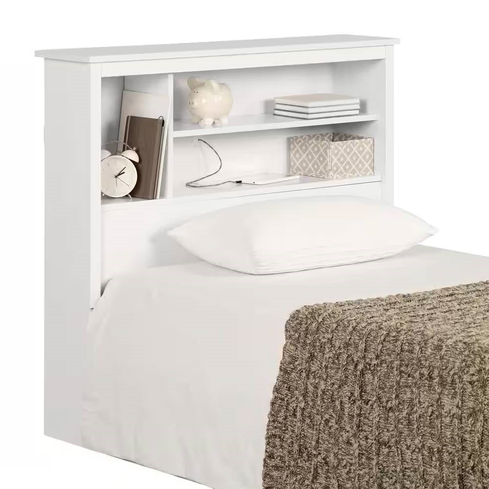 Twin size Modern Scandinavian Style Bookcase Headboard in White Wood Finish-0