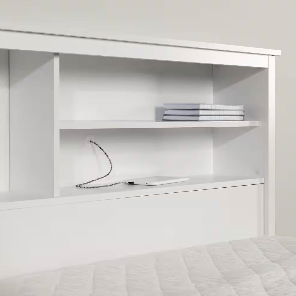 Twin size Modern Scandinavian Style Bookcase Headboard in White Wood Finish-2