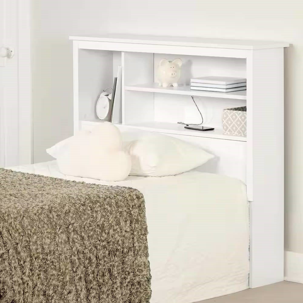 Twin size Modern Scandinavian Style Bookcase Headboard in White Wood Finish-3