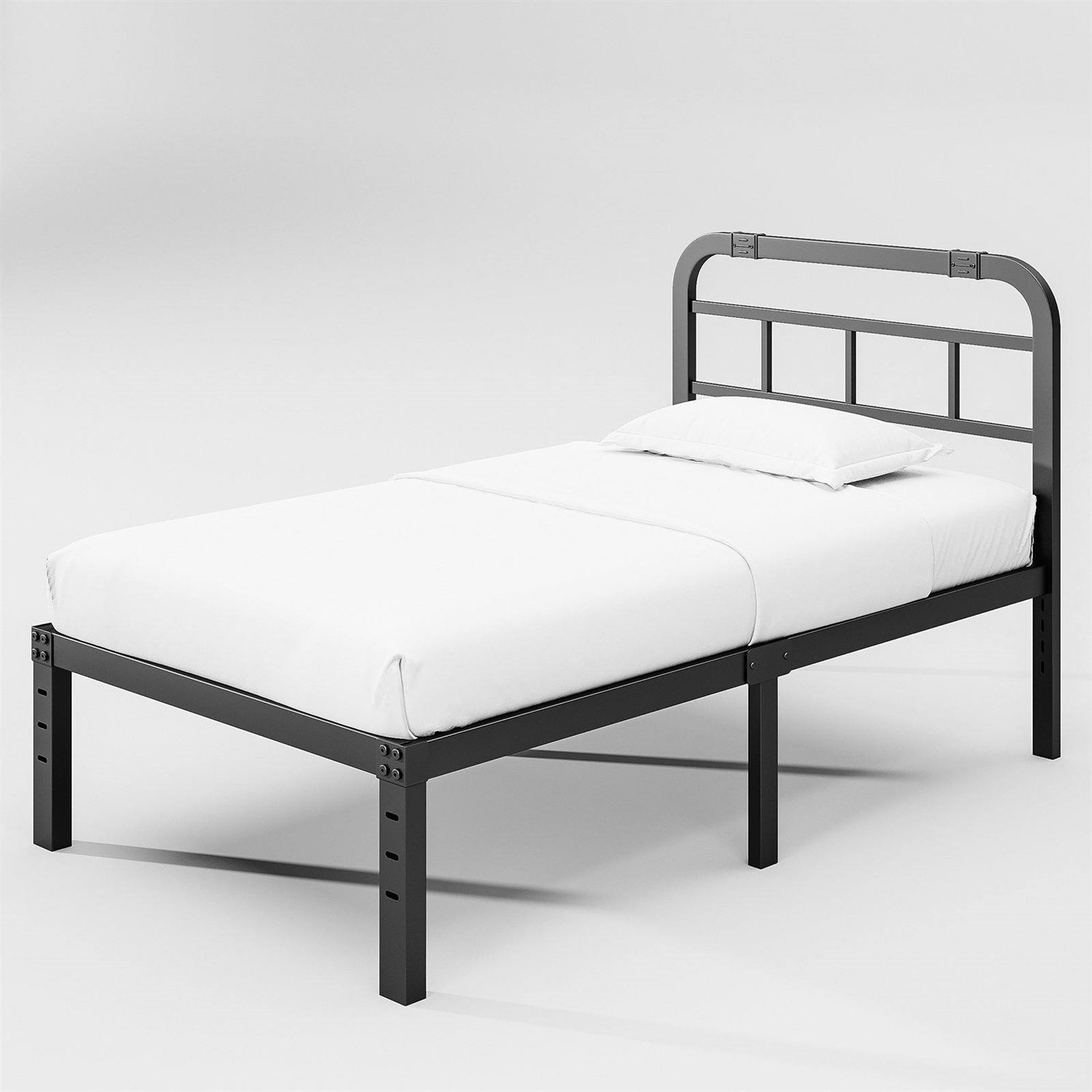 Twin Size Heavy Duty Black Metal Platform Bed Frame with Headboard-0