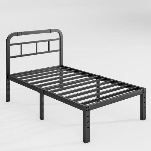 Twin Size Heavy Duty Black Metal Platform Bed Frame with Headboard-2