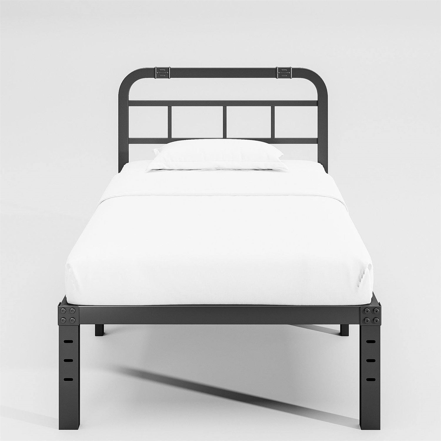 Twin Size Heavy Duty Black Metal Platform Bed Frame with Headboard-3