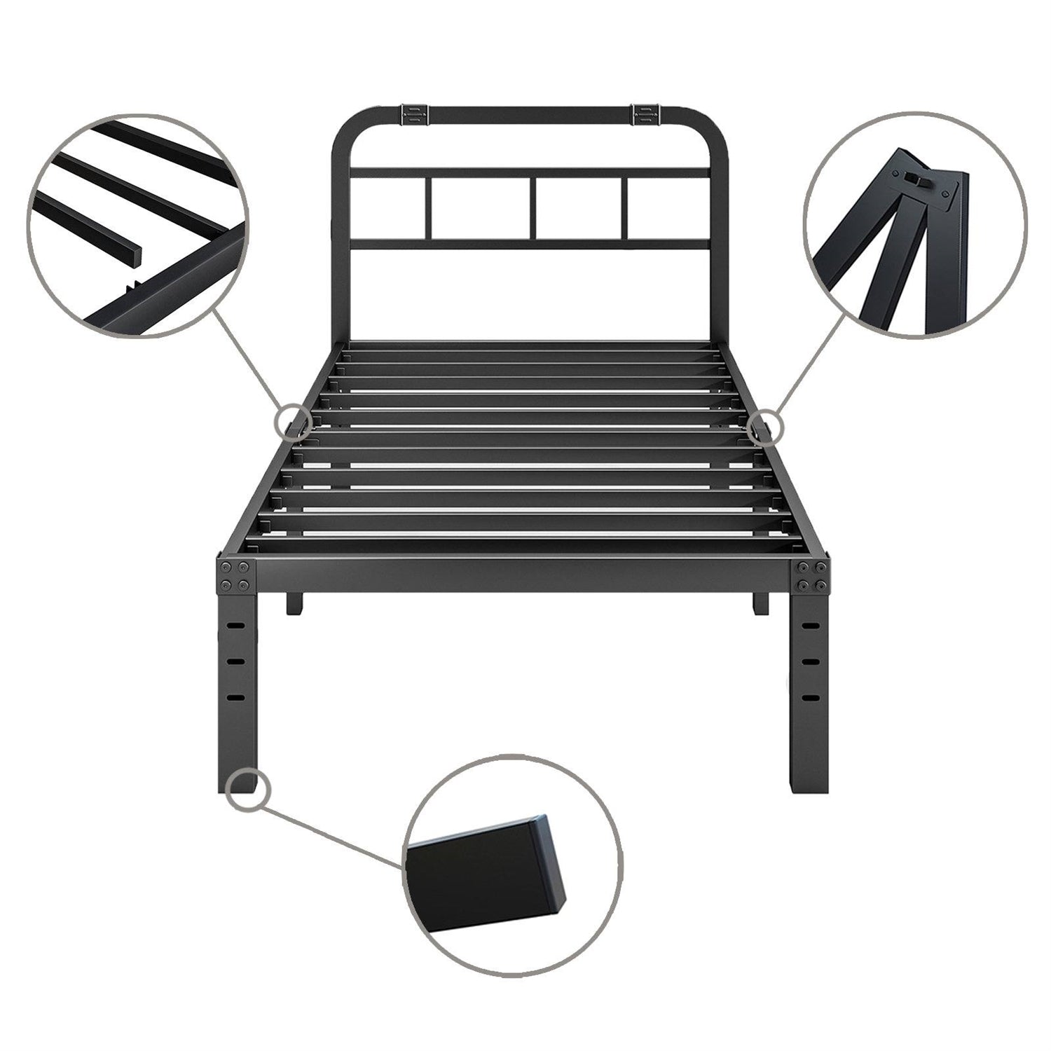 Twin Size Heavy Duty Black Metal Platform Bed Frame with Headboard-4