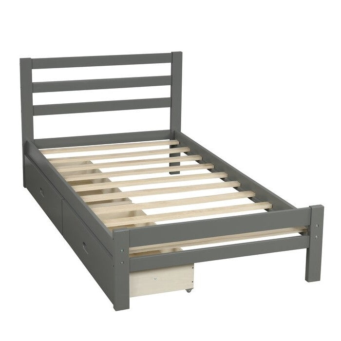 Twin size Gray Low Profile 2 Drawer Storage Platform Bed-0