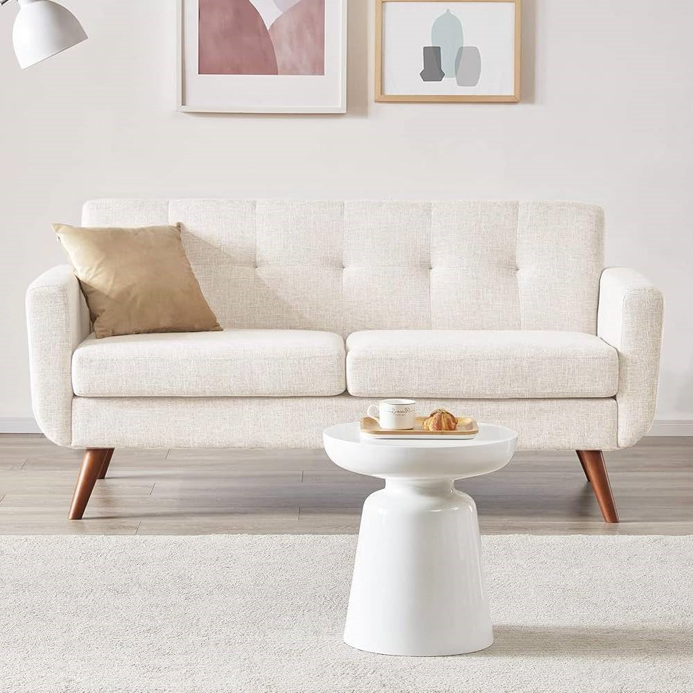 Modern Mid-Century Beige Cotton Polyester Upholstered Sofa Loveseat-1